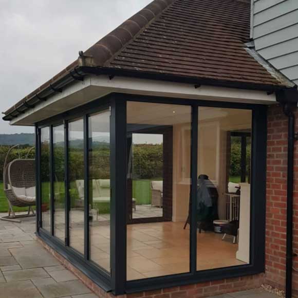 Origin bi-folding doors on a renovated garden room in Oxfordshire